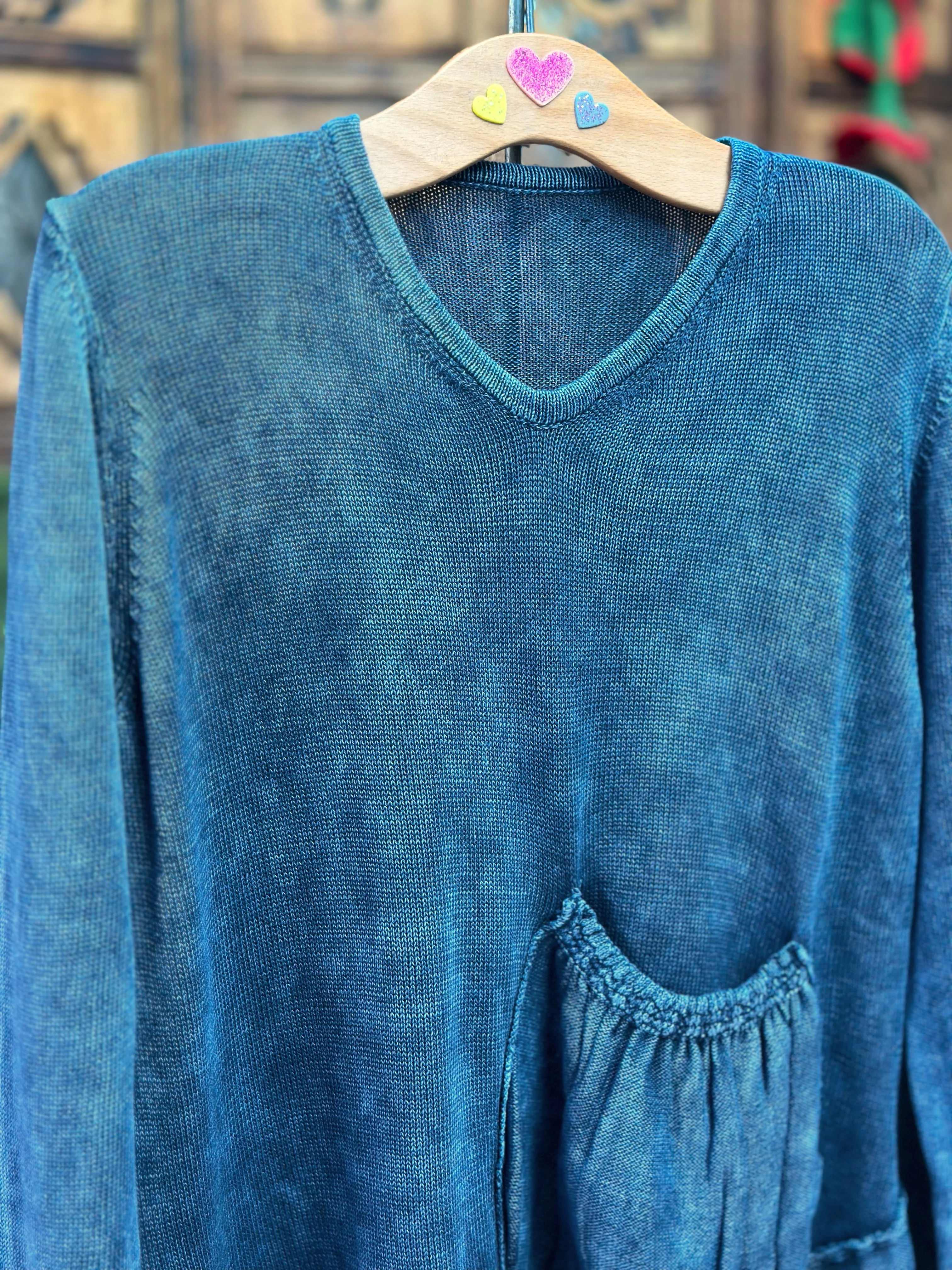 PETROL BLUE  COTTON ART JUMPER - Image 2