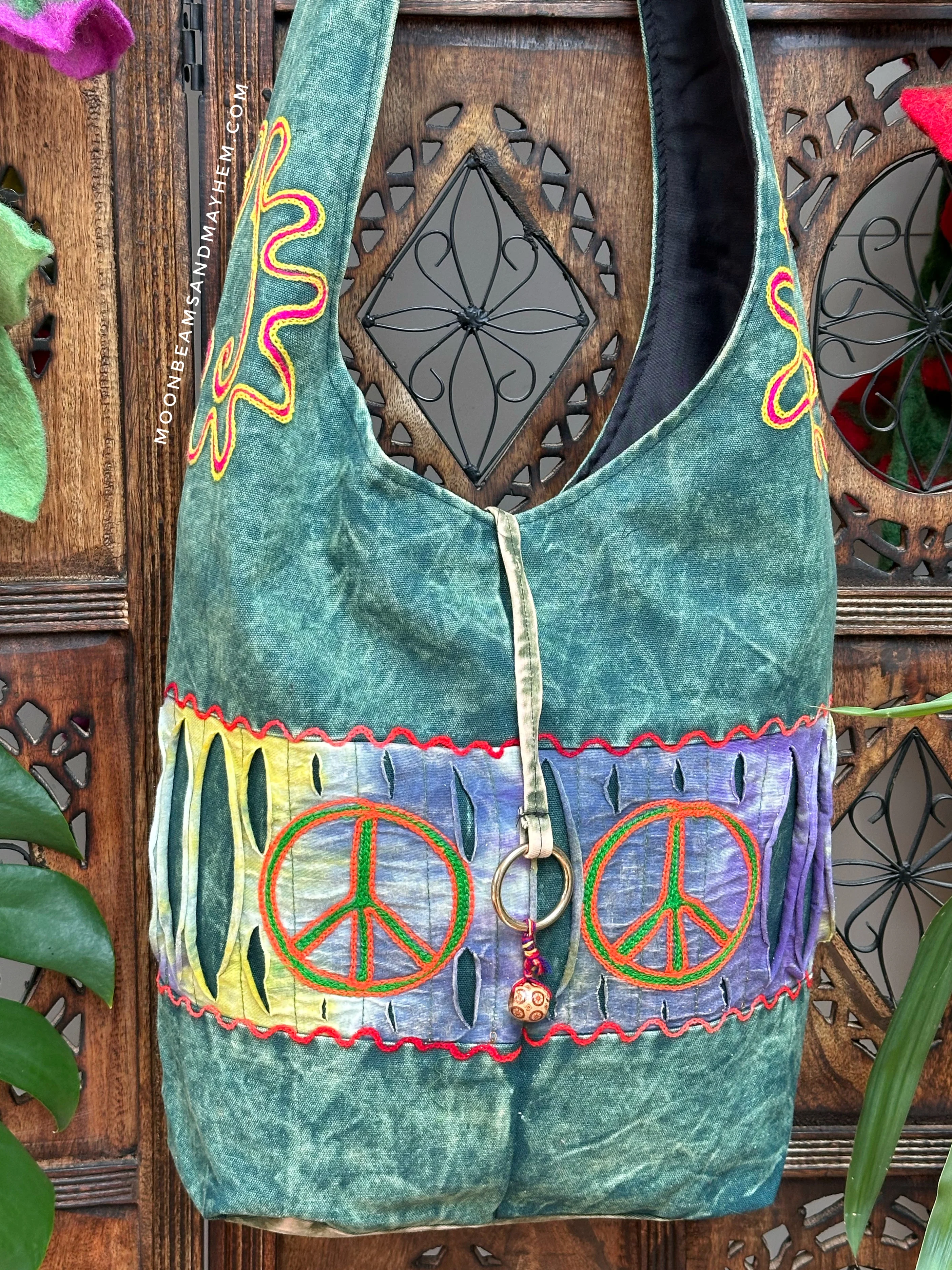 FOREST GREEN HIPPIE PEACE TOTE / BAG - Image 2