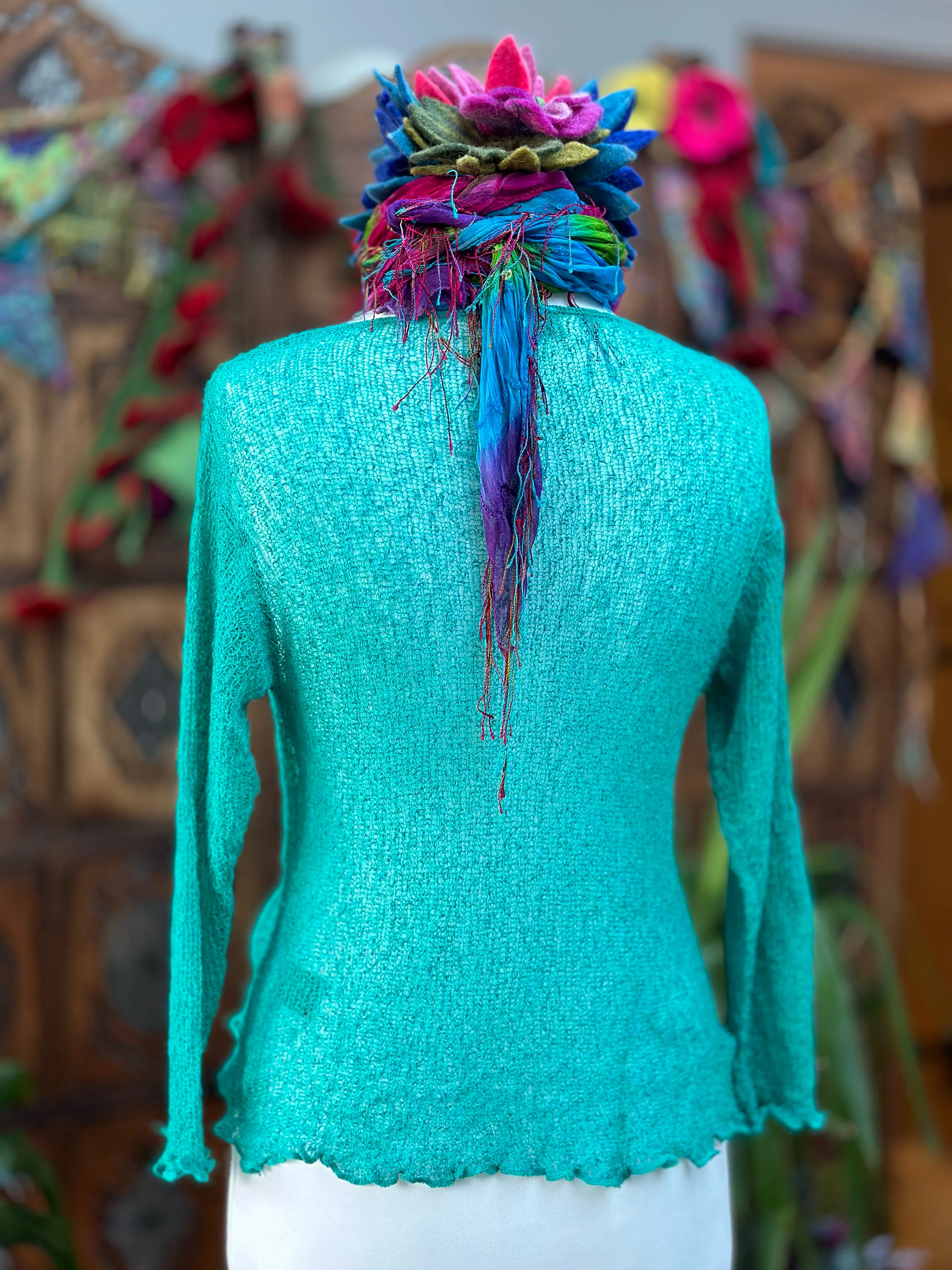 TEAL GREEN KNITTED  SHRUG / CARDIGAN - Image 3